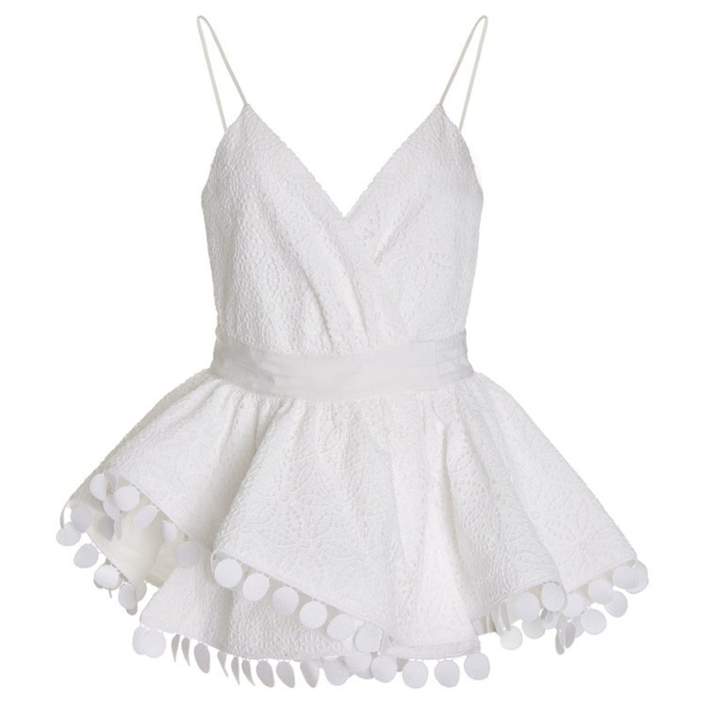 Silvia Tcherassi Liela Eyelet Embroidered Peplum Top White